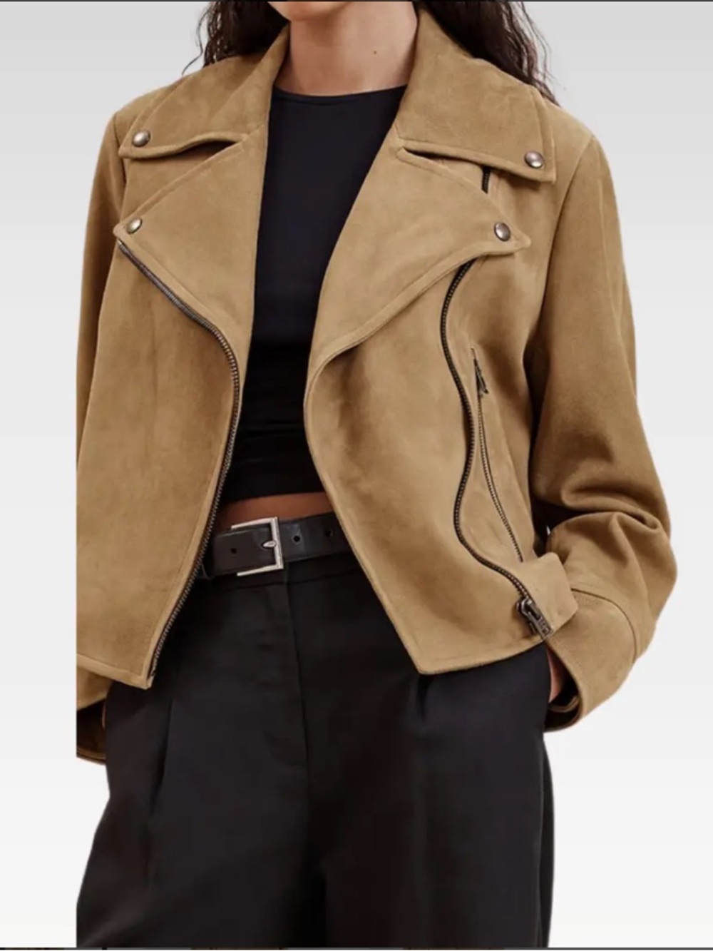 Banana Republic Suede Moto Jacket - Tan, 100% Leather